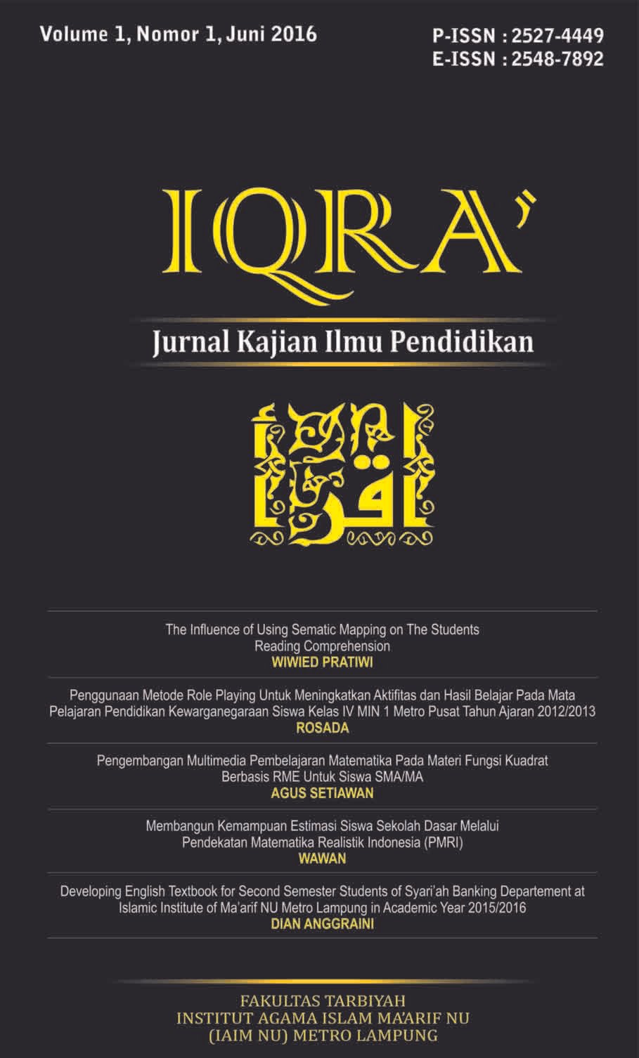 					View Vol. 1 No. 1 (2016): Iqra : Jurnal Kajian Ilmu Pendidikan
				